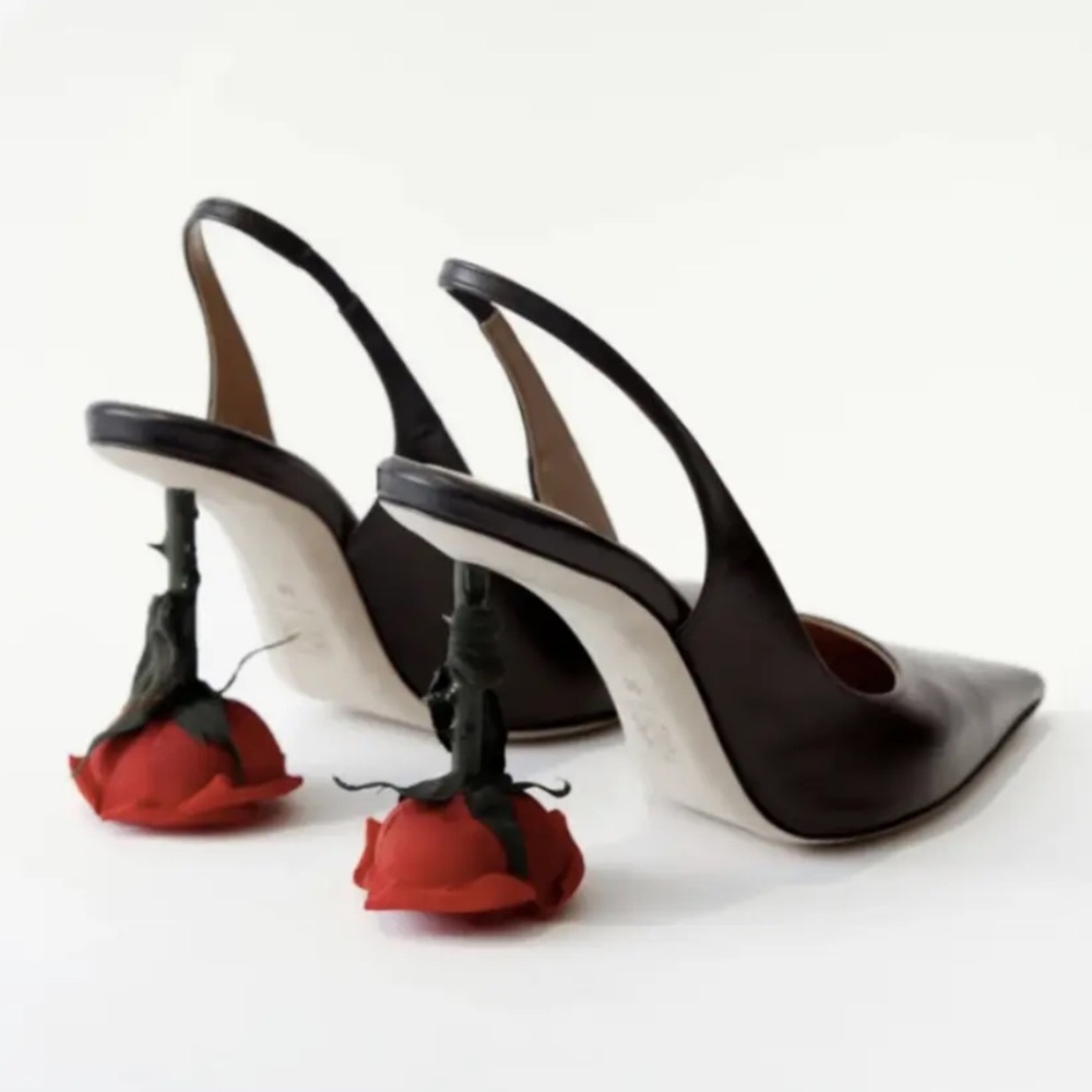 Loewe Black Heels with Red Floral Accent